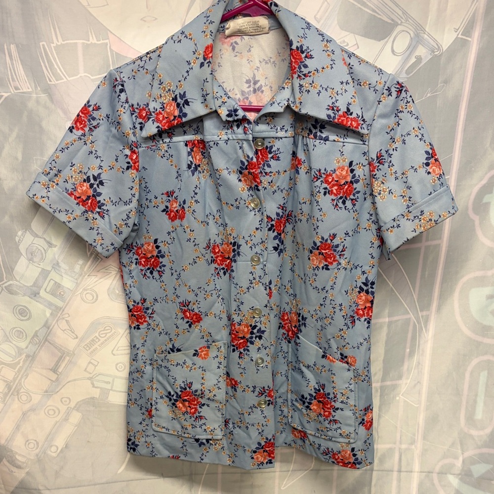Men's Floral Button-Down Shirt in Light Blue